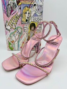 Jeffrey Campbell “Demonica” Pink Iridescent Rhinestone Strappy Heels – Size 6
